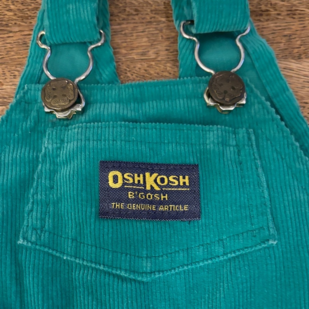Vintage OshKosh B'gosh Kids Green  Corduroy Overalls Sz 6/9 Months - Picture 2 of 10
